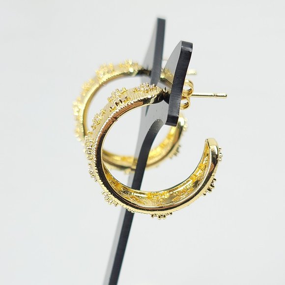 NWT Pave CZ Diamonds Hoop Huggie Earrings NEW - Picture 8 of 10